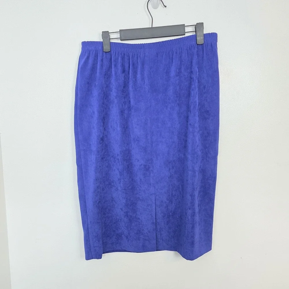 Leslie Fay Blue Faux Suede Elastic Waist Versatile Straight Midi Skirt‎ Size 10